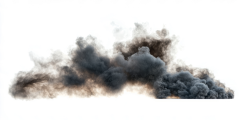 Black smoke cloud isolated on transparent background