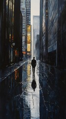 Rainy city alley scene