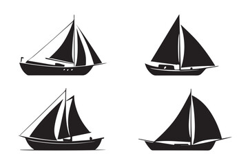 Four black silhouette sailboats on white background sailing boat yacht