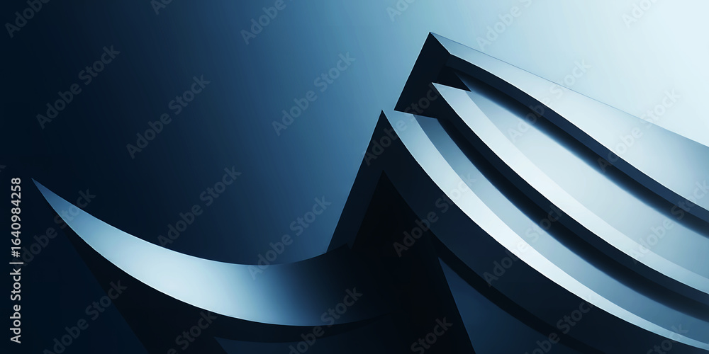 Poster abstract architectural structure with curved lines and sharp angles in blue tones design