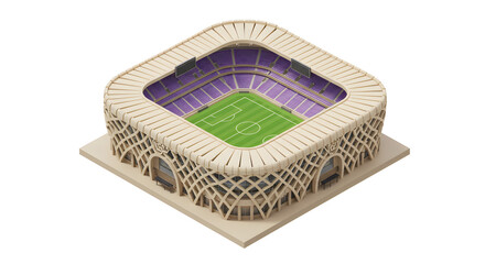 Mohammed bin Zayed stadium with a unique latticed facade, a 3D isometric vector illustration isolated on white.