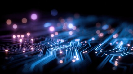 Abstract Circuit Board Design with Glowing Lights, Technology and Innovation, Hi-Tech Concept