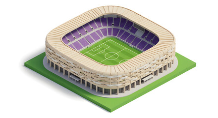 Detailed 3D isometric vector illustration of a Mohammed bin Zayed stadium with a football pitch, isolated object.