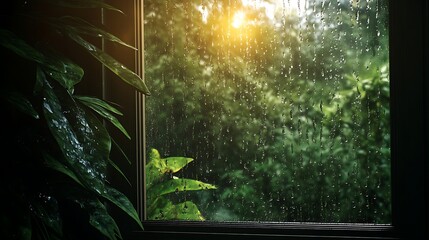 Rainy day view through window