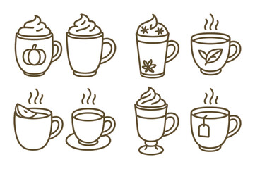 Various coffee mugs with unique designs on a warm brown background