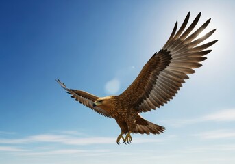 Obraz premium Majestic eagle soars across azure skies, embracing freedom of the heights