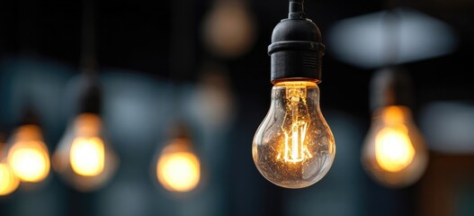 Warm, glowing vintage light bulbs in a dark setting