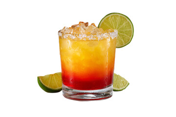 Tequila sunrise cocktail with orange slice isolated on transparent background