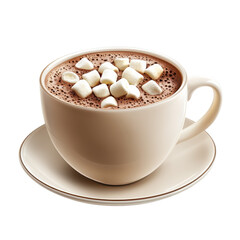 Creamy hot chocolate with marshmallows, a comforting beverage in a ceramic mug, perfect for winter holidays and cozy moments on transparent background