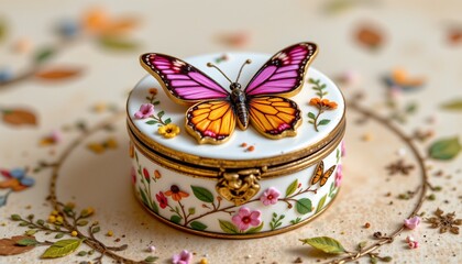 butterfly motif trinket box, spring, no people, no text, no logo