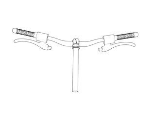 Wireframe Depiction of bicycle handlebars, a Technical Drawing illustrating bicycle parts with Simple Line Art. An Outline Illustration in Monochrome style, showing grips, brakes, and stem detail.