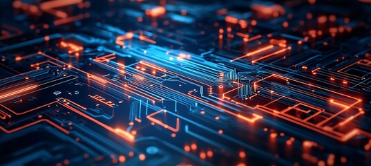 Obraz premium A multi-layered digital circuit board symbolizing cyber defenses 