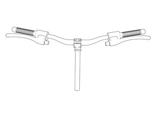 Wireframe Depiction of bicycle handlebars, a Technical Drawing illustrating bicycle parts with Simple Line Art. An Outline Illustration in Monochrome style, showing grips, brakes, and stem detail.