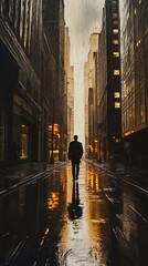 Rainy urban walkway