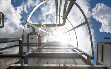 Sets of cooling towers in data center building.
