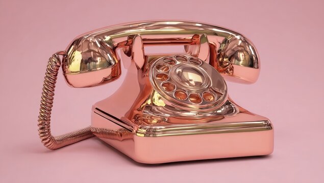 Rose gold rotary phone on a pink background (1)