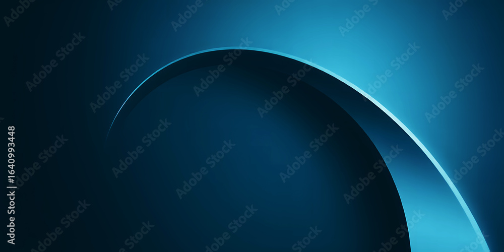 Poster abstract image of a curved shape in shades of blue with a gradient effect and soft lighting