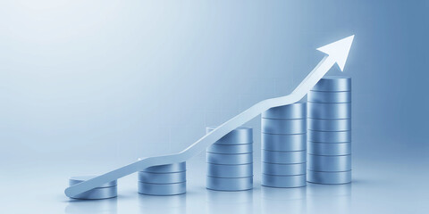 A visual representation of financial growth showing stacked coins and an upward trending arrow