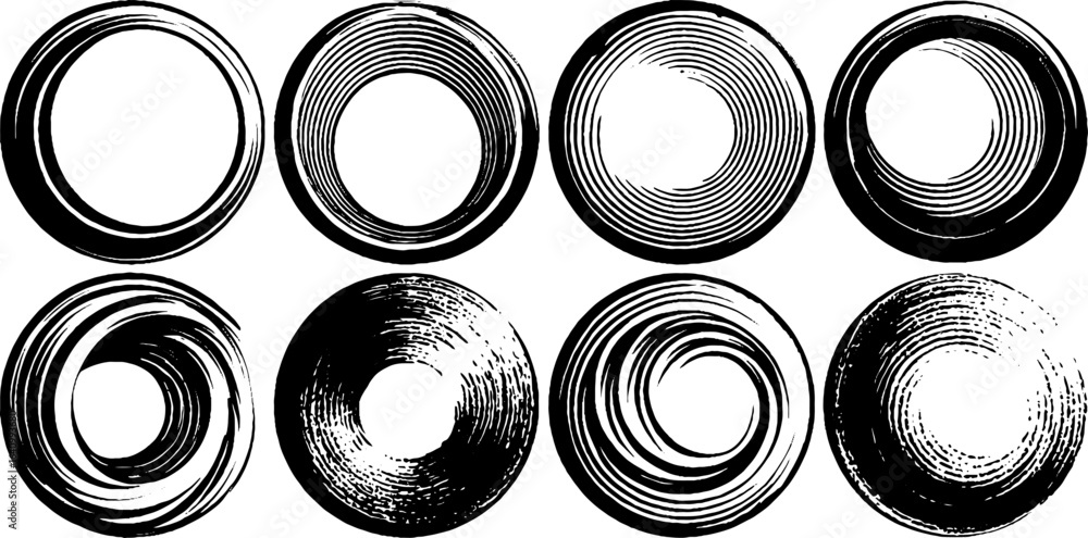 Poster retro engraved illustration set of circular grid patterns for design