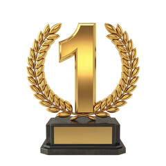 gold number one award trophy with black pedestal and golden wheat wreath