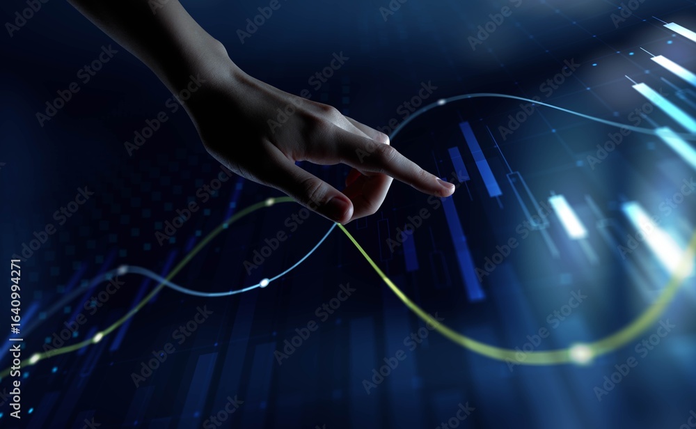 Poster dynamic data visualization with market trends and analytics.