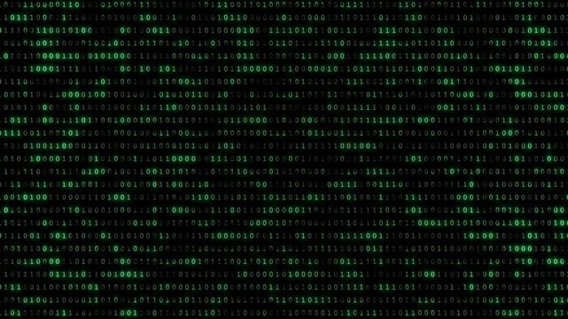 Dynamic 3d rendered loop of binary code cascading down on a dark background, perfect for tech content.