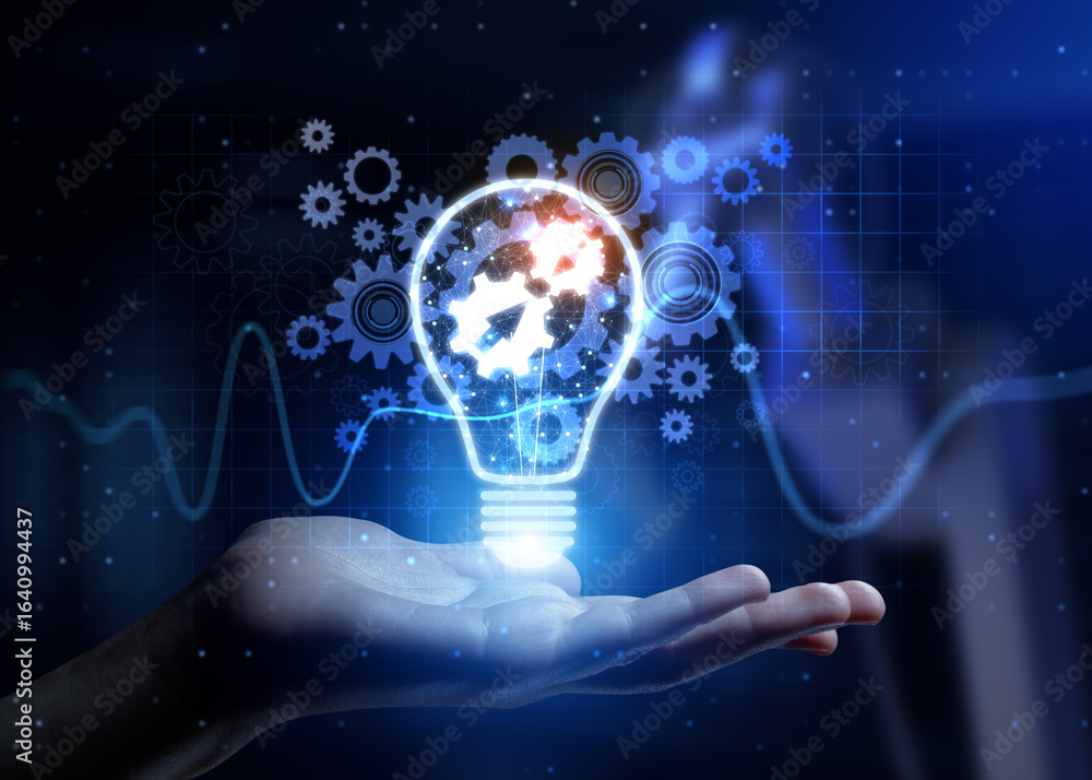 Poster integration unifying systems and processes for enhanced efficiency with human hand holding lamp holo