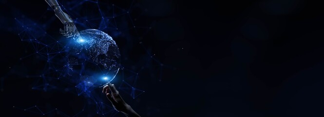 Human and AI Collaboration Depicted in a Digital Network Environment.