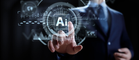 Artificial Intelligence Technology and Global Business Strategy Concept with Digital Interface.