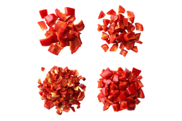 piles of chopped red bell peppers isolated on transparent background