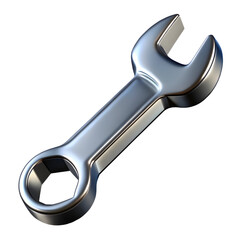 Shiny Chrome Wrench Tool Isolated on Transparent Background, Detailed 3D Render for Industrial Use