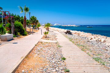 View of Latchi Harbor on a sunny day, Akamas Peninsula, Cyprus. Latchi Harbor with seaside...