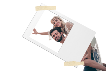 Photography 3d collage image picture of two people wife husband walk sand seaside look sun enjoy harmony romantic time feelings