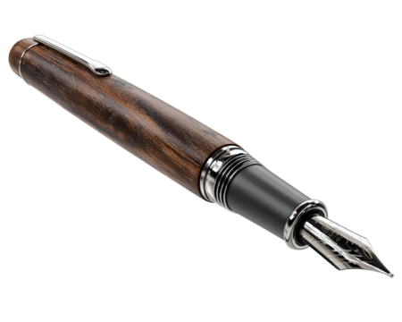 Luxury handcrafted wooden fountain pen isolated on transparent background