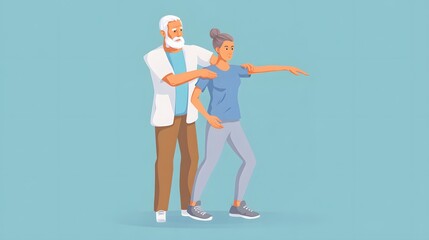 Physical therapist guiding woman in exercise for rehabilitation process