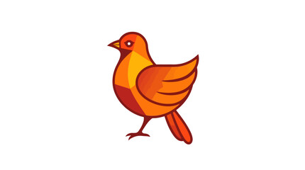 Stylized illustration of an orange bird with geometric shapes, standing on two legs against a white background.