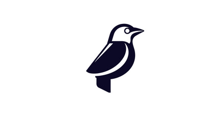 Stylized minimalist bird illustration, dark blue silhouette on white background.
