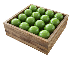 Set of golf balls in open display box isolated on transparent background