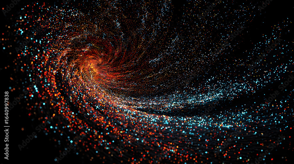 Poster abstract mesmerizing vortex of fiery red and cool blue light particles swirling into dark oblivion c