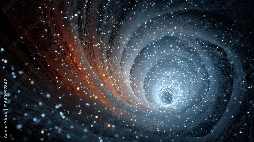 Poster Abstract Tunnel of Flowing Digital Light Data Stream Background Showing Connectivity and Information Transfer Networks with Swirling Glowing Particles and Technology Concept