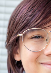 Portrait joyful Happy Teenager, smiling child eyes in glasses, happiness, youth, bright look, joy...
