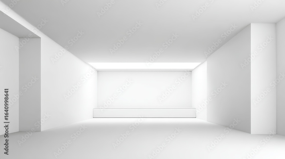 Poster minimalist white room interior: clean architecture and empty space for product placement and design 