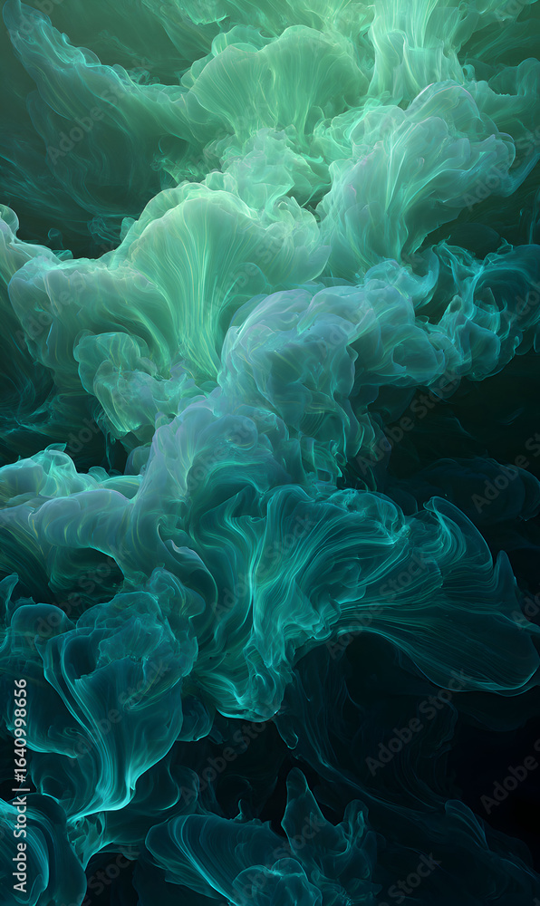 Aufkleber ethereal seafoam green and deep teal swirling clouds abstract texture background evoking depth and s