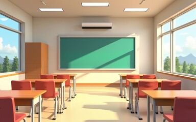 High school classroom interior. 3d illustration. High quality