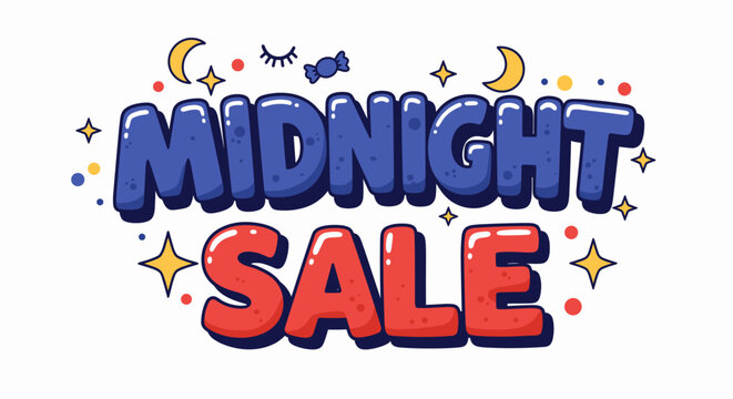 Midnight sale design with colorful text and decorative elements  