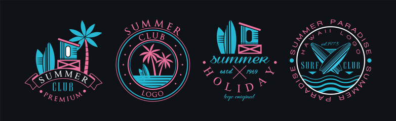 Summer Holiday Club Logo and Beach Label Design Vector Set