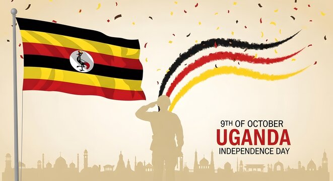 Uganda independence day celebration with flag and saluting figure
