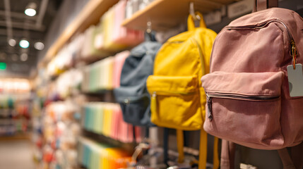 Close-up of Trendy Backpacks Hanging on Display