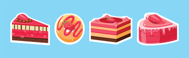 Sweet Strawberry Dessert and Confection with Cream Vector Set