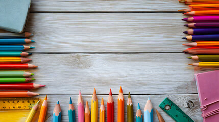 Minimalist Flat Lay of Colorful School Supplies - Pastel Theme